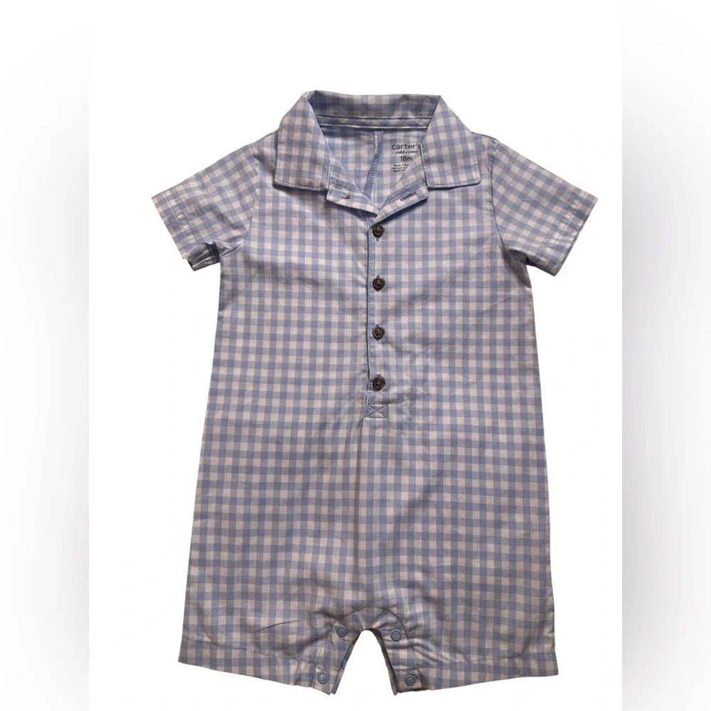 Carter's Light Blue Plaid Baby Romper size 18months new